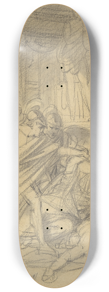Heinrich Friedrich Fger - Two Warriors in Classical Costume Bending over Two Figures 8.25 inch art skate deck