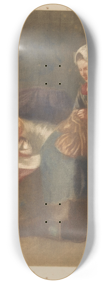 Heinrich M. Krabb - Handwerkende vrouw naast een kind een wieg 8.25 inch art skate deck
