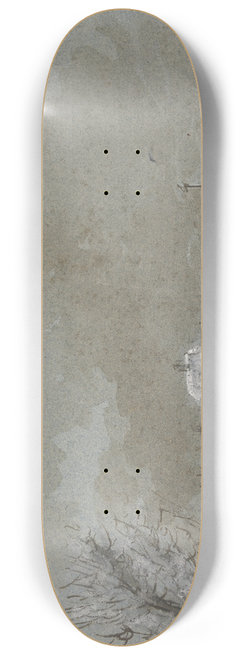 Hendrik Spilman - Winterlandschaft, links ein Dorf, eingefrorene Schiffe, rechts auf dem Eis zieht ein Mann ein Schlitten 8.25 inch art skate deck