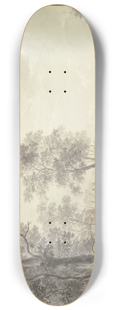 Abraham Teerlink - An einem Abhang ein schlafender Schfer mit seiner Herde, weiter links eine Buerin zu Pferde umgeben von drei mit ihr zu Markte ziehenden Bauern 8.25 inch art skate deck