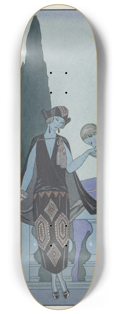 George Barbier - La Villa dEste ; France XXe sicle 8.25 inch art skate deck