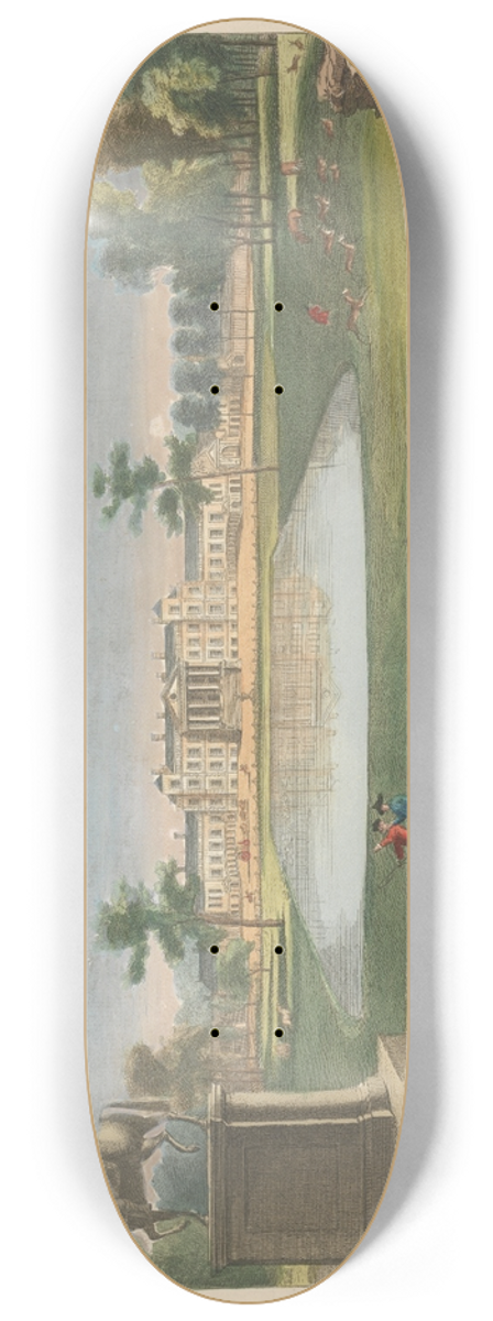 George Bickham the Elder - A View of the House from the Equestrian Statue in the Park of the Earl Temple at Stow, in Buckinghamshire 8.25 inch art skate deck