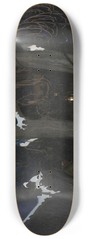 Henryk Szczygliski - Winter landscape at night with a halberdier 8.25 inch art skate deck