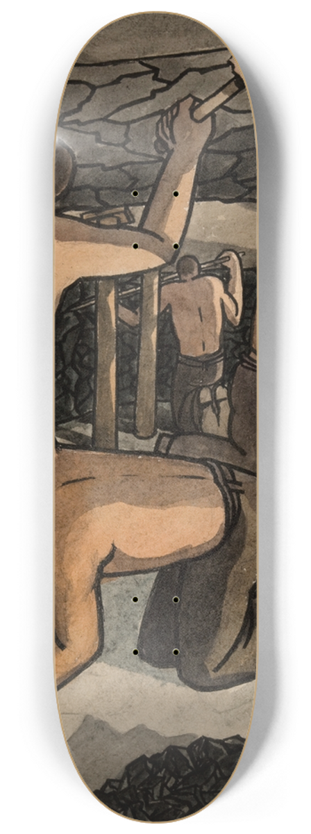 George Bissill - Coal miners at work, cutting coal and propping 8.25 inch art skate deck