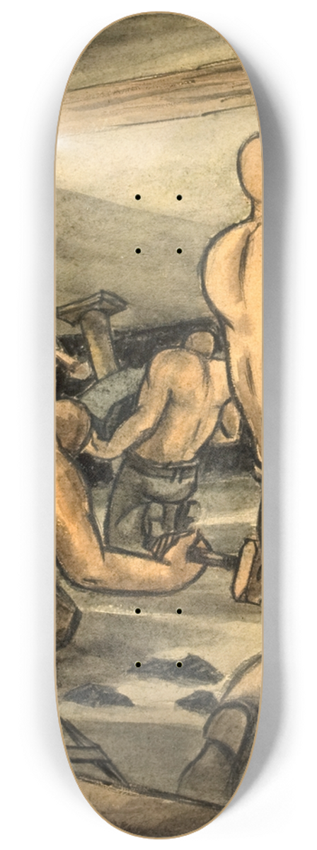 George Bissill - Coal miners at work, cutting coal and propping 8.25 inch art skate deck
