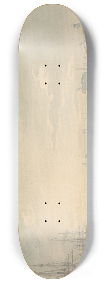 George Bulteel Fisher - View of Portsmouth Harbor with Shipping, Showing Buildings on Shore 8.25 inch art skate deck