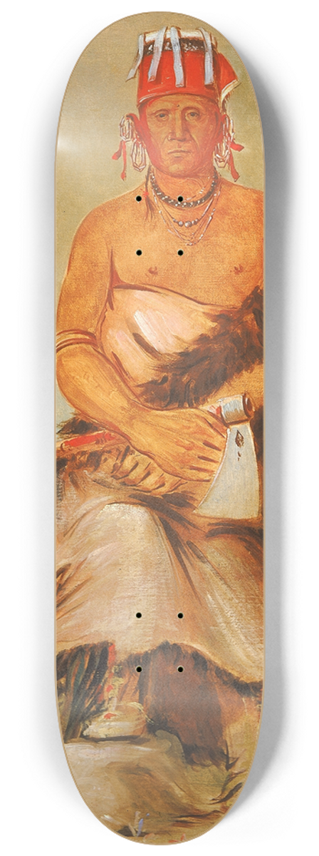 George Catlin - Ah-Sha-La-Cots-Ah, Mole In The Forehead, Chief of The Republican Pawnee 8.25 inch art skate deck