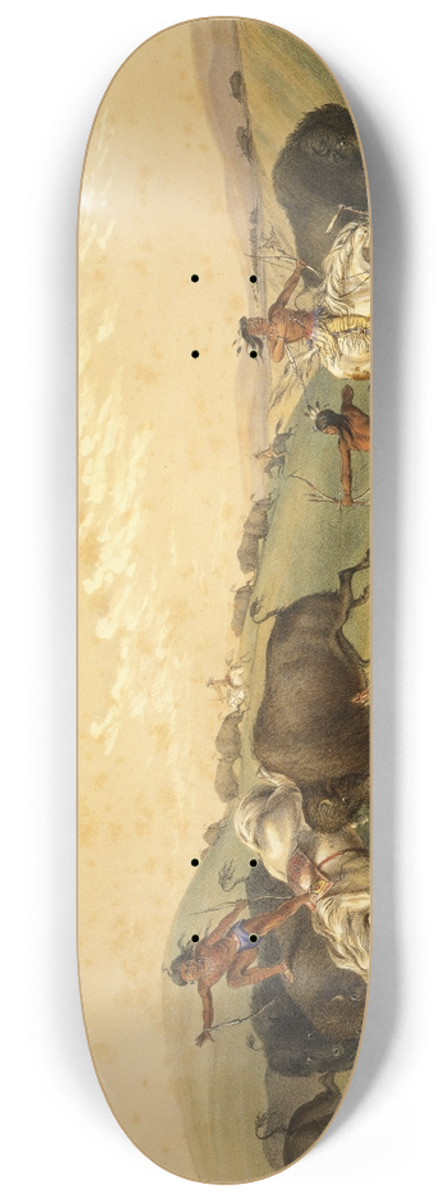 George Catlin - Buffalo Hunt; A Numerous Group 8.25 inch art skate deck
