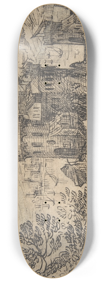 Hermann Weyer - Rocky Landscape with a Castle and Bridge 8.25 inch art skate deck