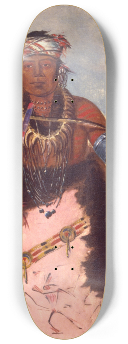 George Catlin - Notch-Ee-Nng-A, No Heart, (Called White Cloud), Chief of The Tribe 8.25 inch art skate deck