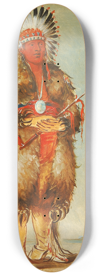 George Catlin - Rw-No-Way-Wh-Krah, Loose Pipestem, a Brave 8.25 inch art skate deck