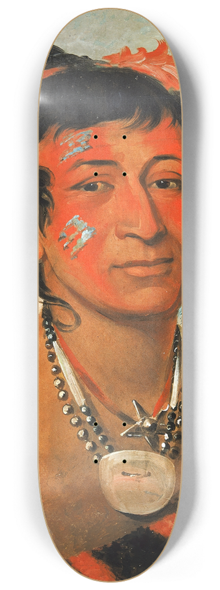 George Catlin - Sha-W-No, The South, a Noted Warrior 8.25 inch art skate deck