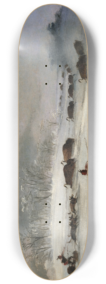George Catlin - Sioux Indians On Snowshoes Lancing Buffalo 8.25 inch art skate deck
