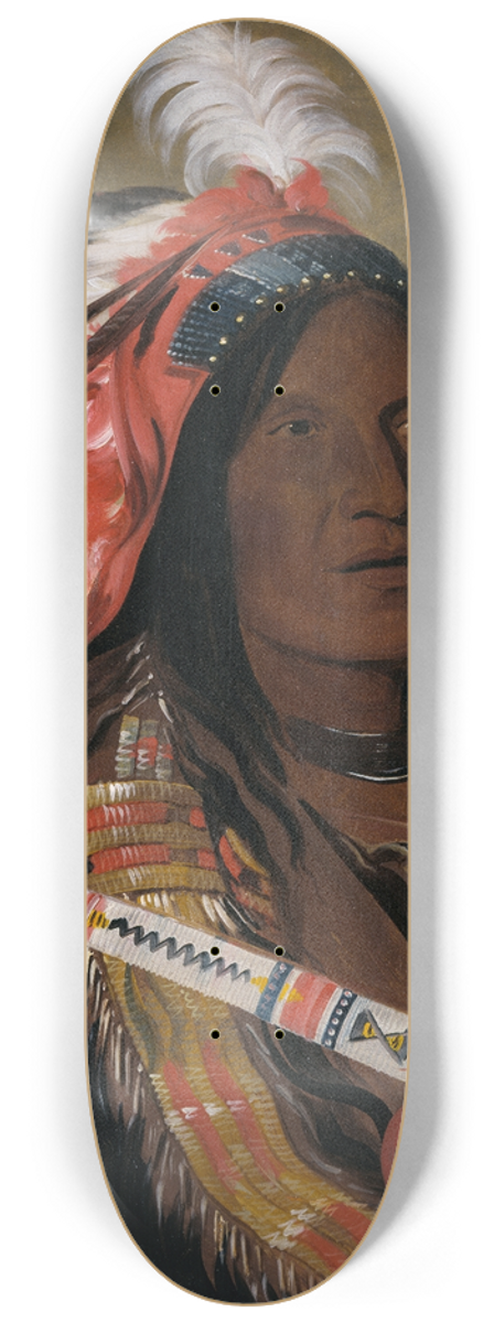 George Catlin - Th-Tck-A-Da-Hir, Steep Wind, a Brave of The Bad Arrow Points Band 8.25 inch art skate deck