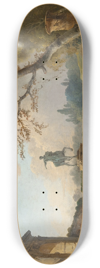 Hubert Robert - Landscape with ruins and the statue of Marcus Aurelius 8.25 inch art skate deck