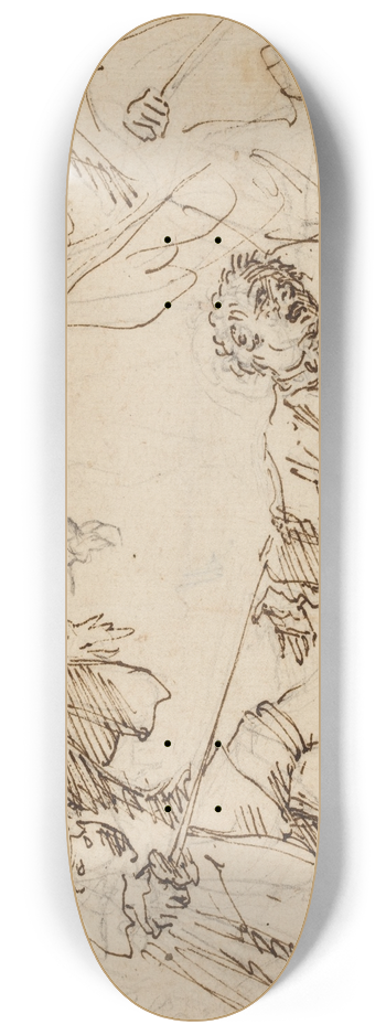 Italian 17th or 18th Century - Three Men Fighting 8.25 inch art skate deck