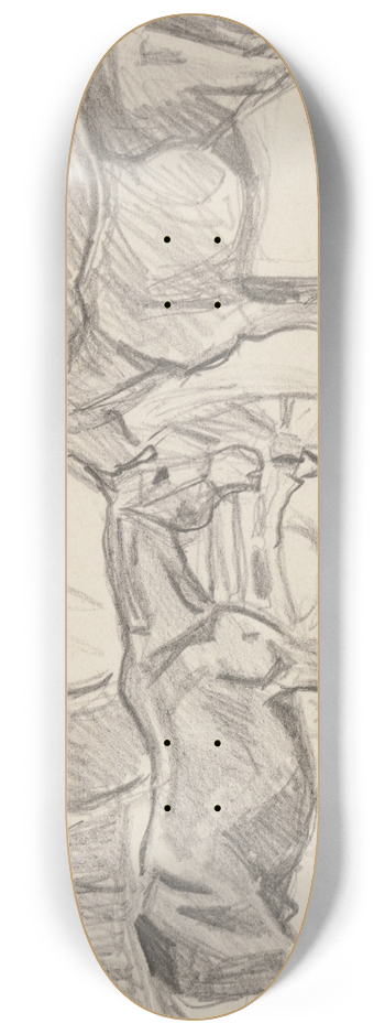 Ivan Ivanec - Dwa konie stojce przed wozem  szkic 8.25 inch art skate deck