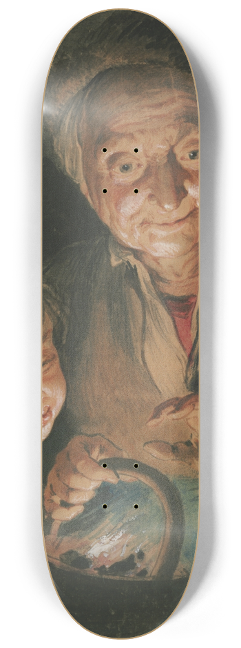 Jacob de Wit - Old woman and boy warming their hands (After Peter Paul Rubens) 8.25 inch art skate deck