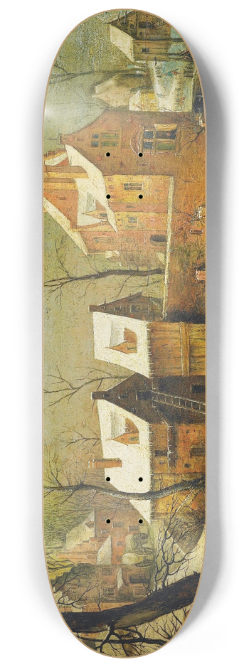 Jacob Grimmer - Townscape With Skaters On A Frozen River 8.25 inch art skate deck