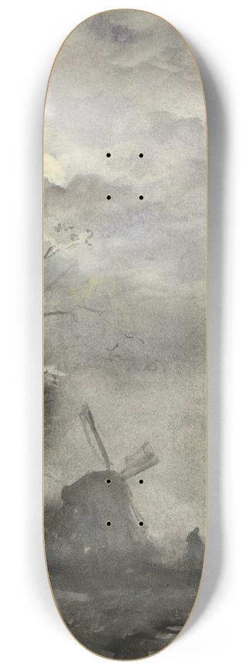 Jacob Maris - Landschap met molen bij maanlicht 8.25 inch art skate deck