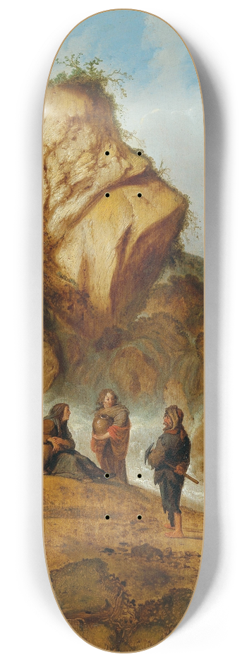 Jacobus Sibrandi Mancadan - A rocky landscape with miners at a waterfall 8.25 inch art skate deck