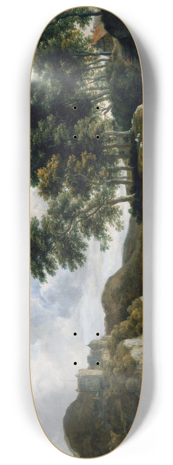Jacob van Ruisdael - River Landscape with a Castle on a High Cliff 8.25 inch art skate deck