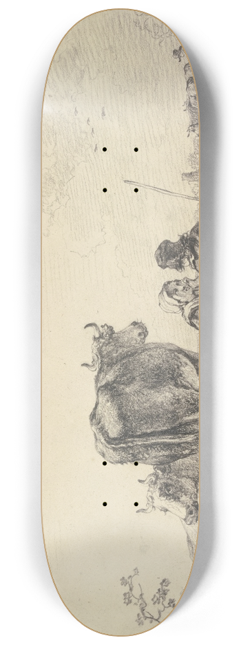 Jacob van Strij - Hirtenpaar auf einer Weide bei der Rinderherde lagernd 8.25 inch art skate deck