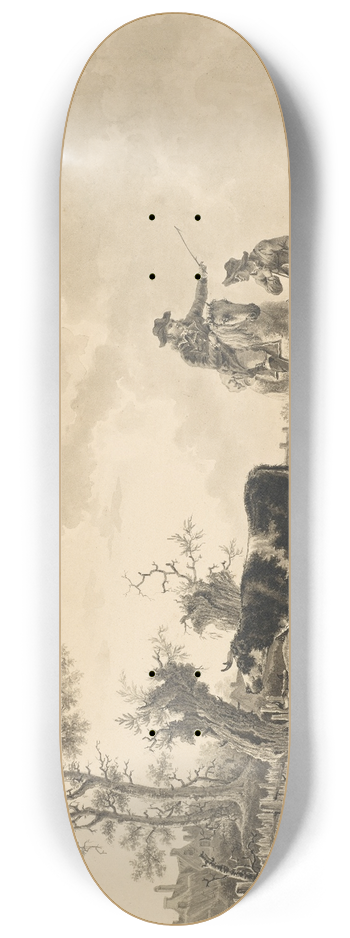 Jacob van Strij - Landscape with Cattle, Sheep, and Herders 8.25 inch art skate deck