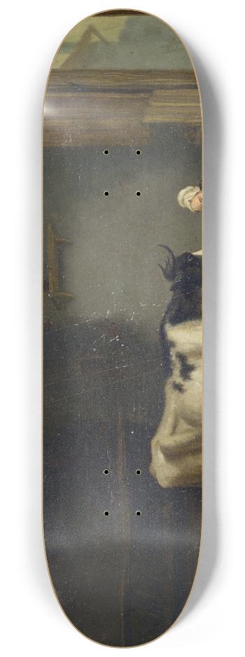 Jacques Albert Senave - Girl with Cow in a Stable 8.25 inch art skate deck