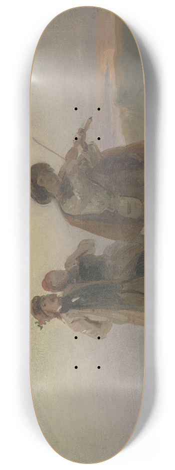 Jakob Becker - Abendlicher Spaziergang, Geiger und Bauernpaar auf den Feldern 8.25 inch art skate deck