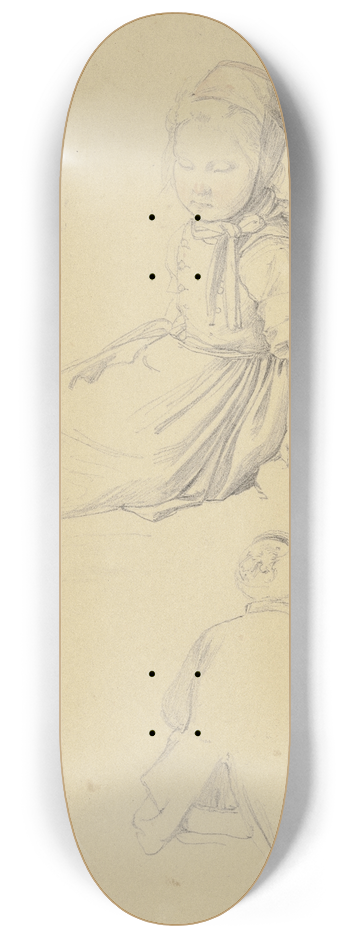 Jakob Becker - Studienblatt; Sitzendes kleines Mdchen, darunter zwei Mnner im Gesprch 8.25 inch art skate deck