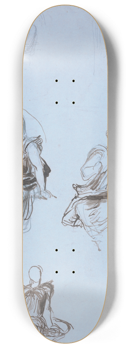 George Frederic Watts - Studies of a Seated Draped Figure with a Book 8.25 inch art skate deck