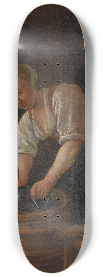 Jan Steen - Woman scouring metalware 8.25 inch art skate deck