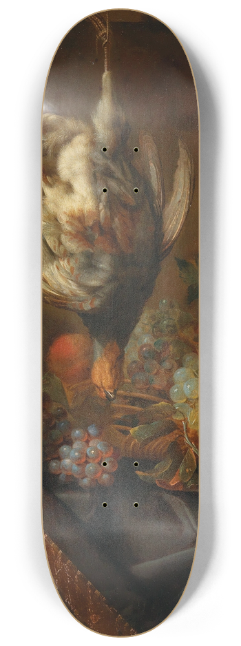 Jan Weenix - A partridge and fruit in a partially draped niche 8.25 inch art skate deck
