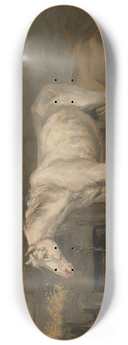 George Morland - Old horses with a dog in a stable 8.25 inch art skate deck