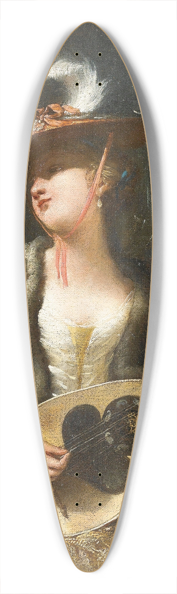 Jean Barbault - A Lady Playing A Mandolin 39.3 inch art pintail longboard deck