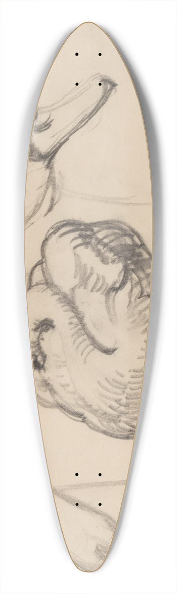 Jens Adolf Jerichau - Svane og hoveder af svaner 39.3 inch art pintail longboard deck