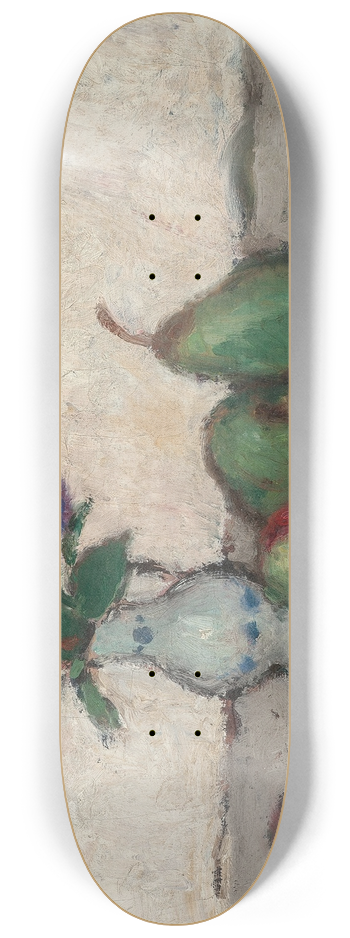 Georges d'Espagnat - Still life with flowers in a blue and white vase with apples and pears on a table 8.25 inch art skate deck