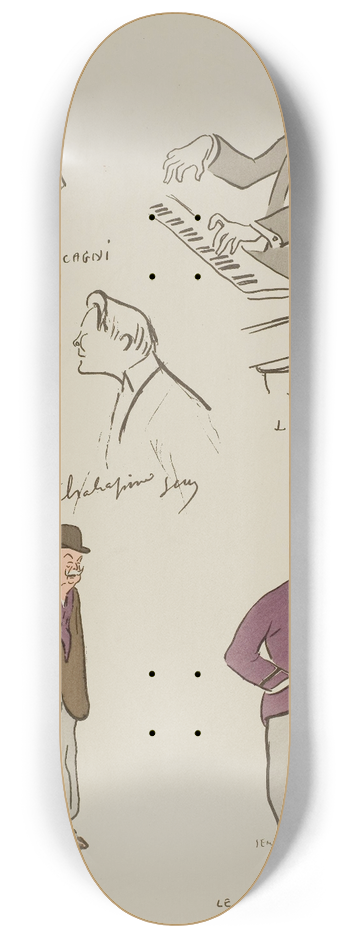 Georges Goursat (Sem) - Pietro Mascagni, Xavier Leroux, Giacomo Puccini, Feodor Chaliapine, Enrico Caruso et autres personnages 8.25 inch art skate deck