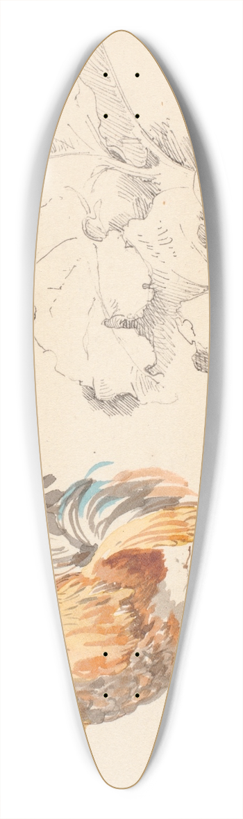Johan Thomas Lundbye - Studieblad med en hane og en skrppe 39.3 inch art pintail longboard deck