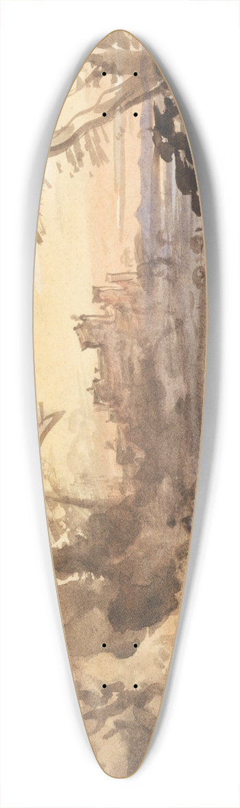 John Varley - Landscape with Figures and Distant Castle 39.3 inch art pintail longboard deck