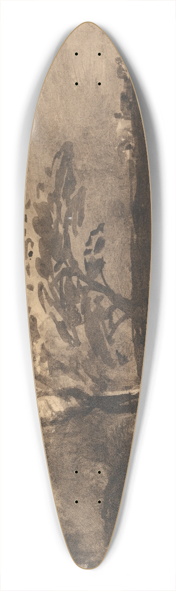 John Varley - River, Trees and Distant Town 39.3 inch art pintail longboard deck