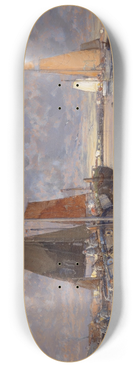 Georg Fischhof - Fischer an der Mole im Abendrot 8.25 inch art skate deck