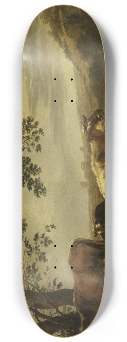 Abraham Van Calraet - Cattle on a River Bank Netherlands 8.25 inch art skate deck