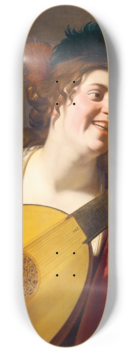 Gerard van Honthorst - A Woman Tuning A Lute 8.25 inch art skate deck