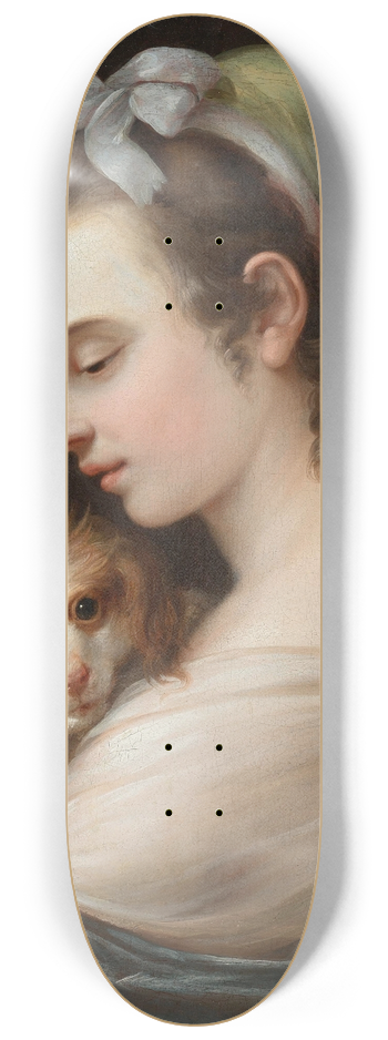 German School - A Woman With A King Charles Spaniel 8.25 inch art skate deck