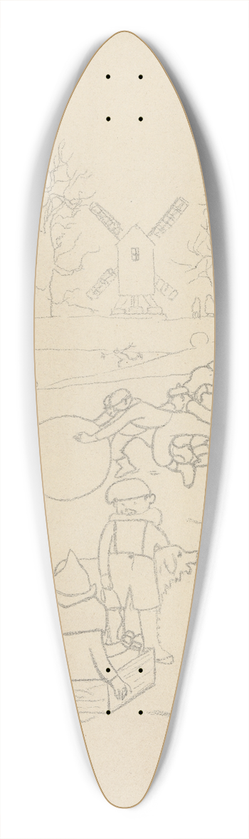 Lon Spilliaert - Jeu de neige devant le moulin 39.3 inch art pintail longboard deck