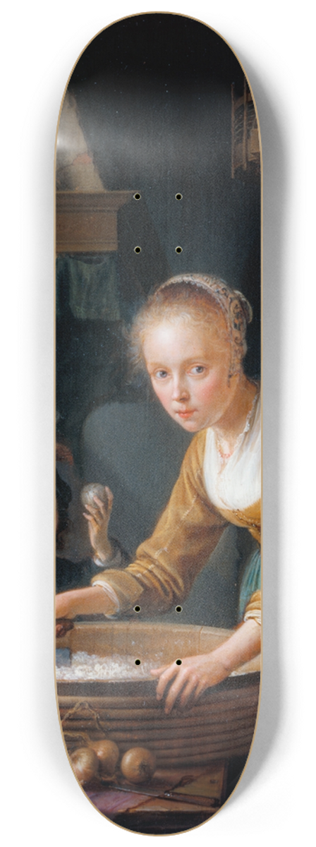 Gerrit Dou - Girl Chopping Onions 8.25 inch art skate deck