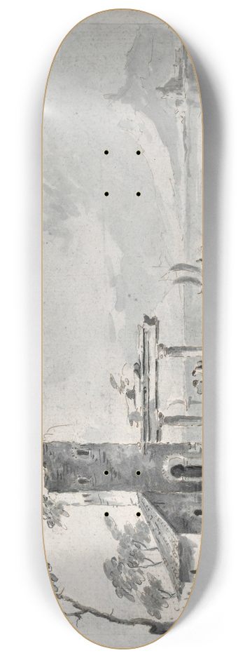 Giacomo Guardi - The Venetian lagoon with ruins and figures 8.25 inch art skate deck