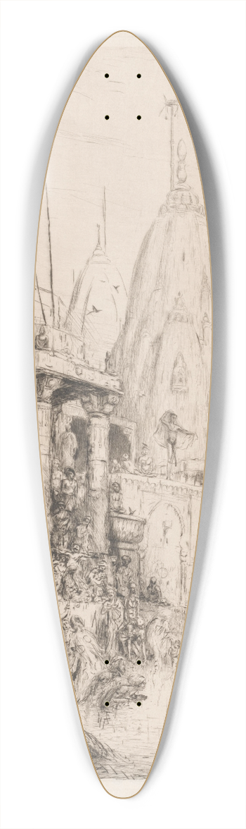 Marius Bauer - Tempel met figuren aan de Ganges 39.3 inch art pintail longboard deck